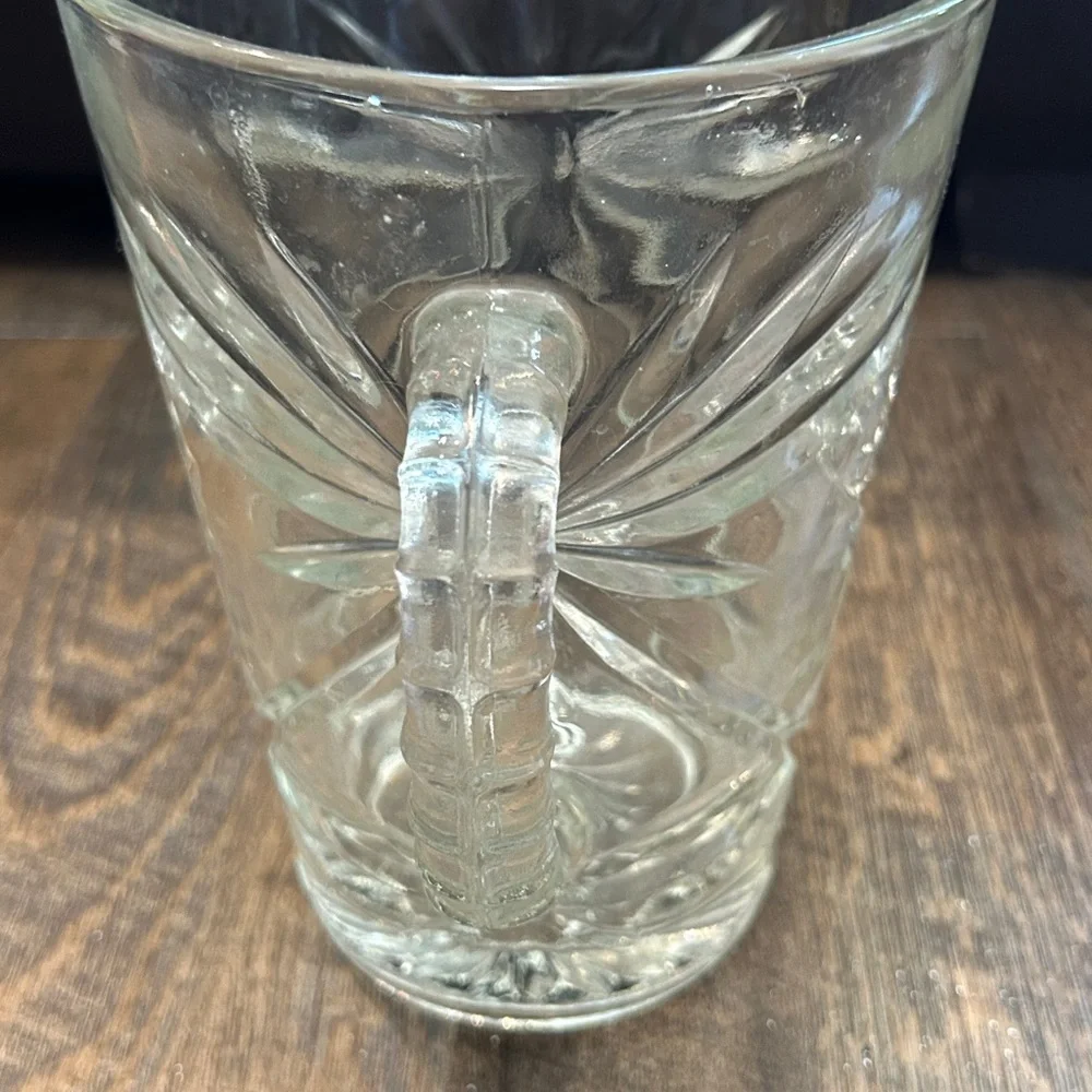 Vintage Anchor Hocking Prescut 54oz 8 Inch‎ Glass Pitcher Hob Stars Palm Trees